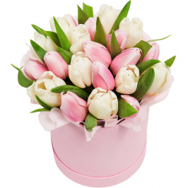 21 tulipanes blancos y rosas