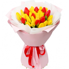35 tulipanes rojos y amarillos