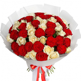 51 rosas rojas y blancas